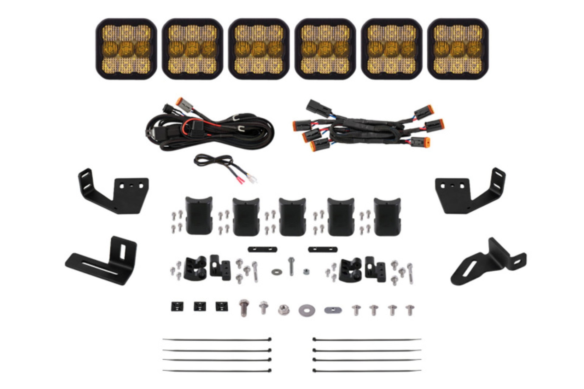 Picture of Diode Dynamics Prinsu/Sherpa Roof Racks SS5 6-Pod CrossLink Mounting Kit - Sport Yellow Combo