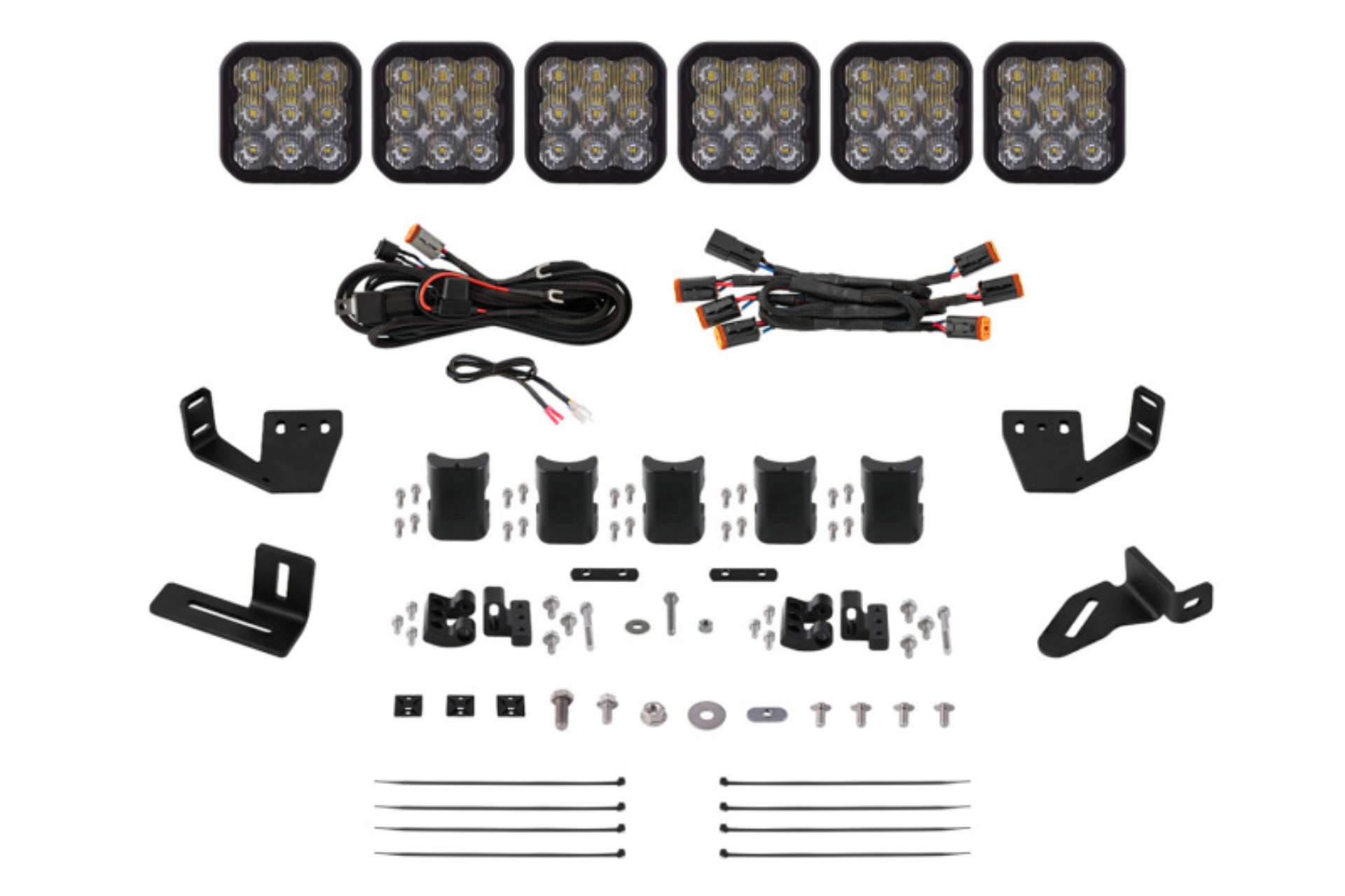 Picture of Diode Dynamics Prinsu/Sherpa Roof Rack SS5 6-Pod CrossLink Mounting Kit - Sport White Driving
