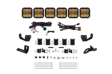 Picture of Diode Dynamics Prinsu/Sherpa Roof Racks- SS5 6-Pod CrossLink Mounting Kit Pro Yellow Combo