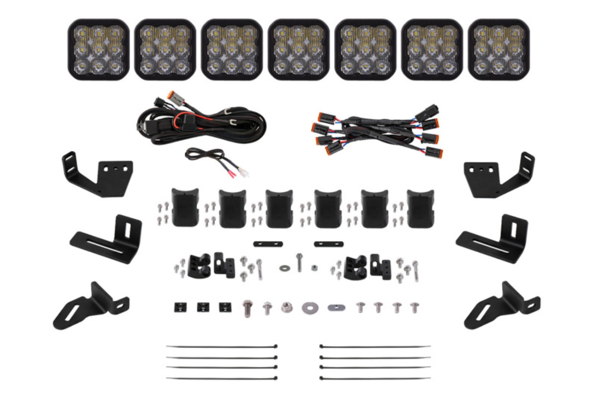 Picture of Diode Dynamics Prinsu/Sherpa Roof Racks- SS5 7-Pod CrossLink Mounting Kit Sport White Driving