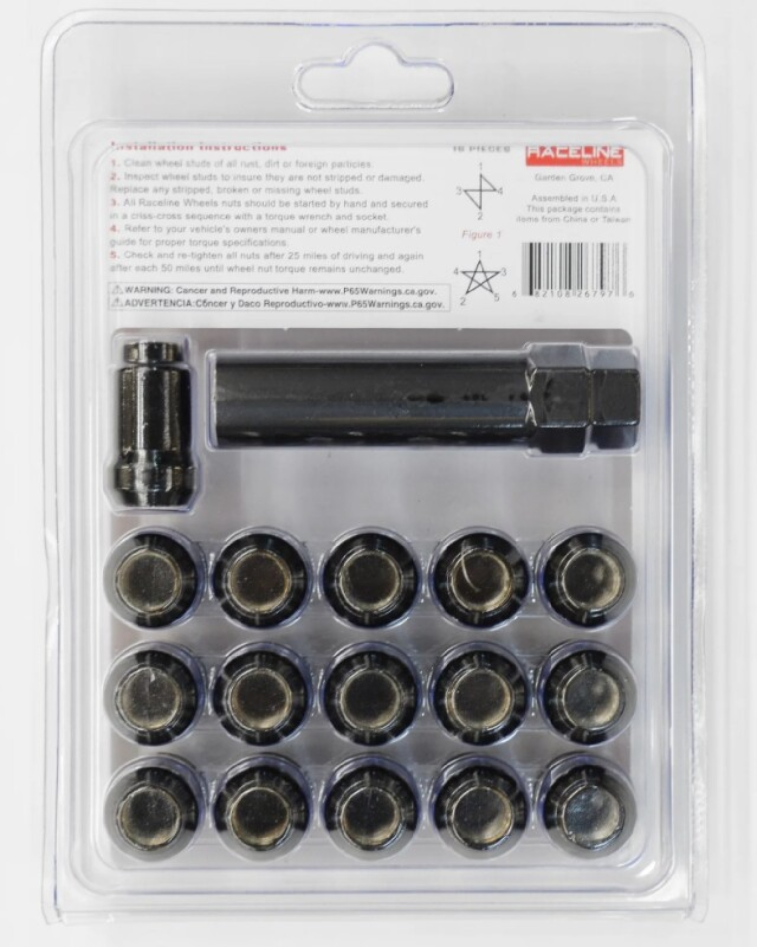 Picture of Raceline Spline Lug Nut Kit with Spline Key 12 x 1.5 - 16 Pack - Black