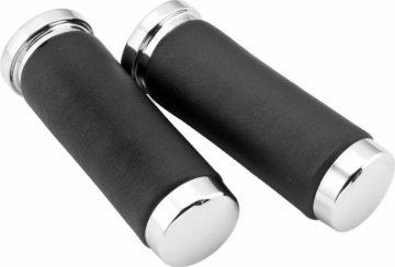 Picture of Bikers Choice Chrome / Leather 1 Inch Grips Universal Pr