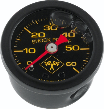 Picture of Bikers Choice 0-60 PSI Oil Pressure Gauge Black Face Black Bezel Liquid Filled Universal Custom
