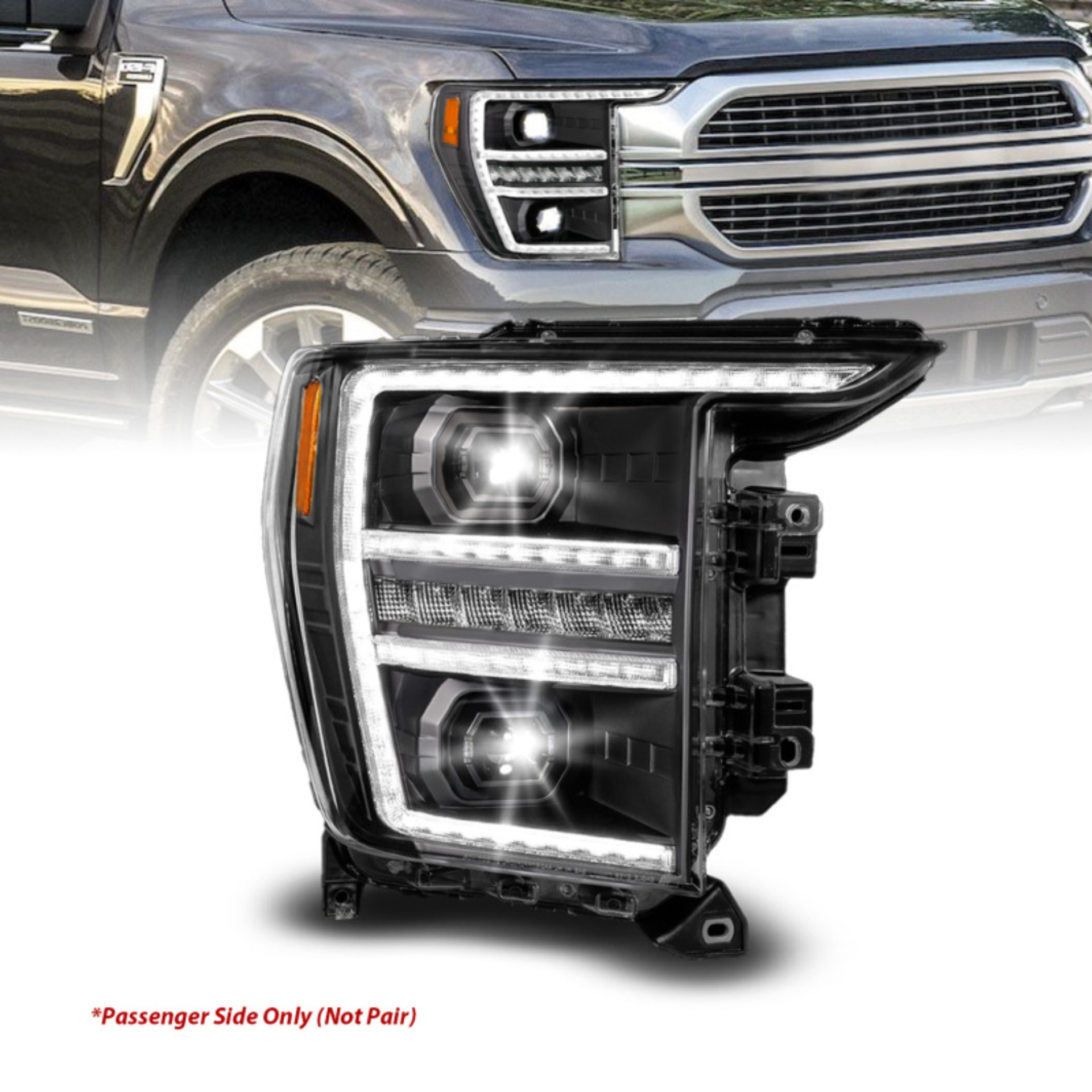 Picture of ANZO 21-23 Ford F150 LED Projector Headlight w/Switchback+Sequential - Black (Passenger Side Only)