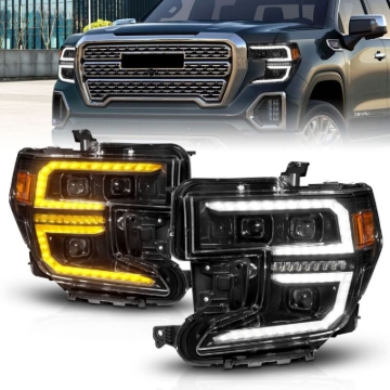 Picture of ANZO 19-21 GMC Sierra 1500 LED Projector Headlight w/Switchback+Sequential - Black