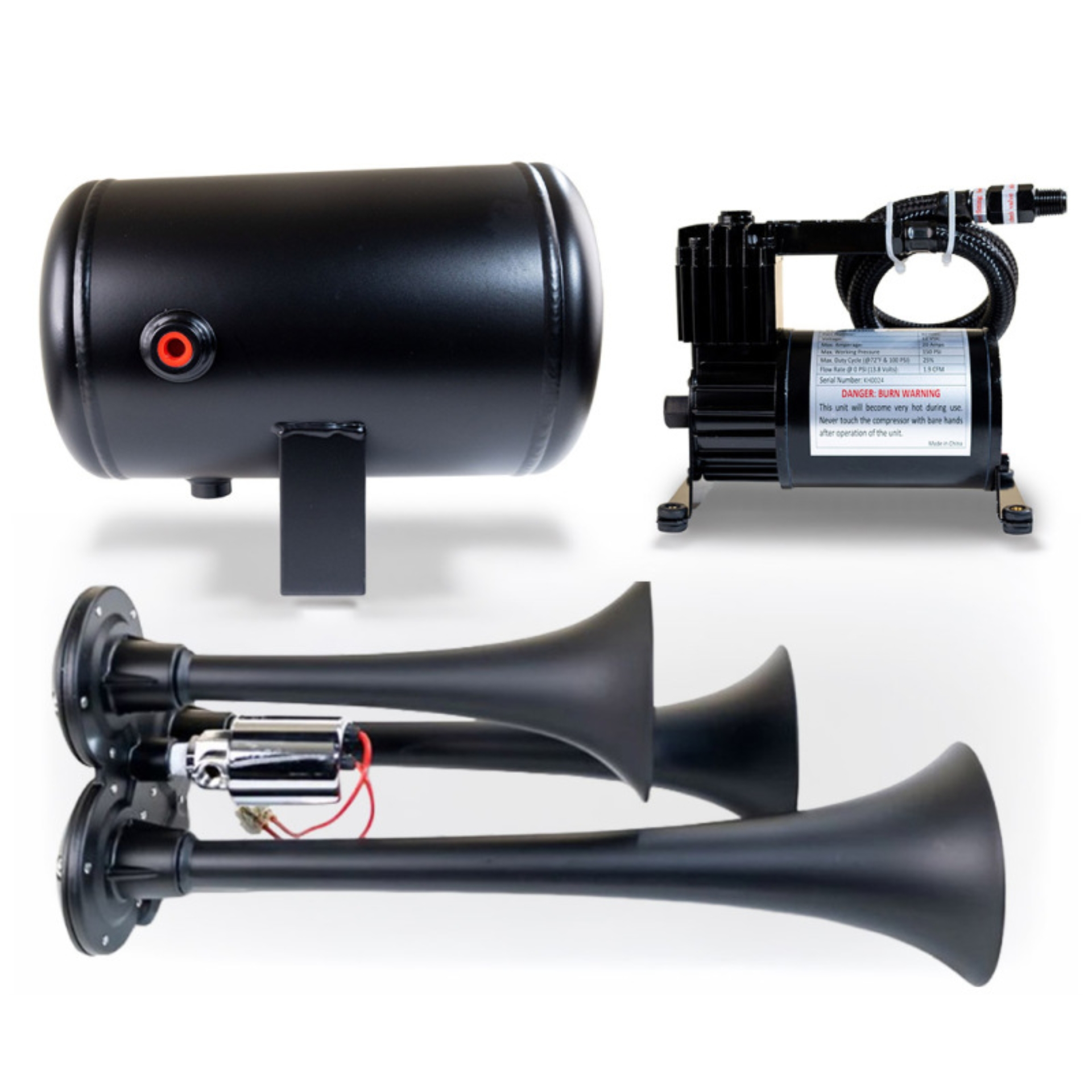 Picture of Kleinn Triple Black Horn Kit w/ 130 PSI Air Compressor / 1.0 gal Air Tank