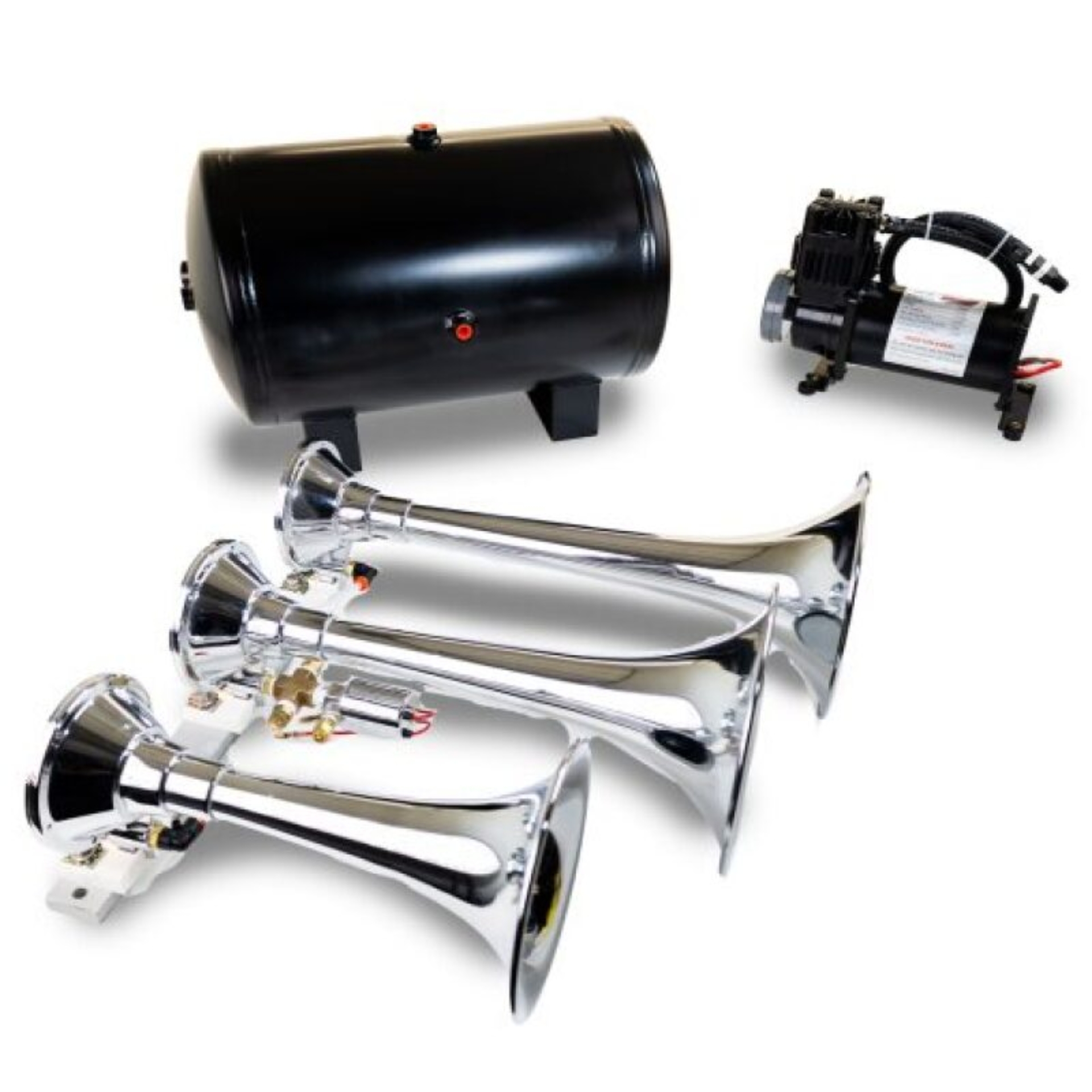 Picture of Kleinn Triple Chrome Horn Kit w/150 PSI Waterproof 3.0 gal Air Tank