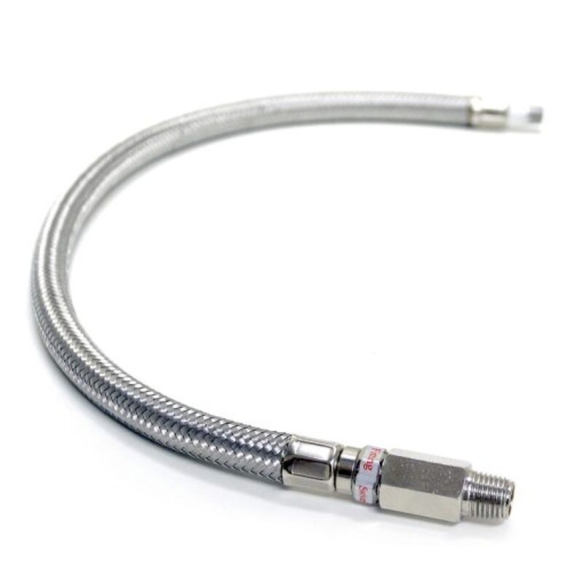 Picture of Kleinn 18In Stainless Steel Braided Leader Hose w/ Check Valve-1/4In M NPT Inlet/ 1/4In M NPT Outlet