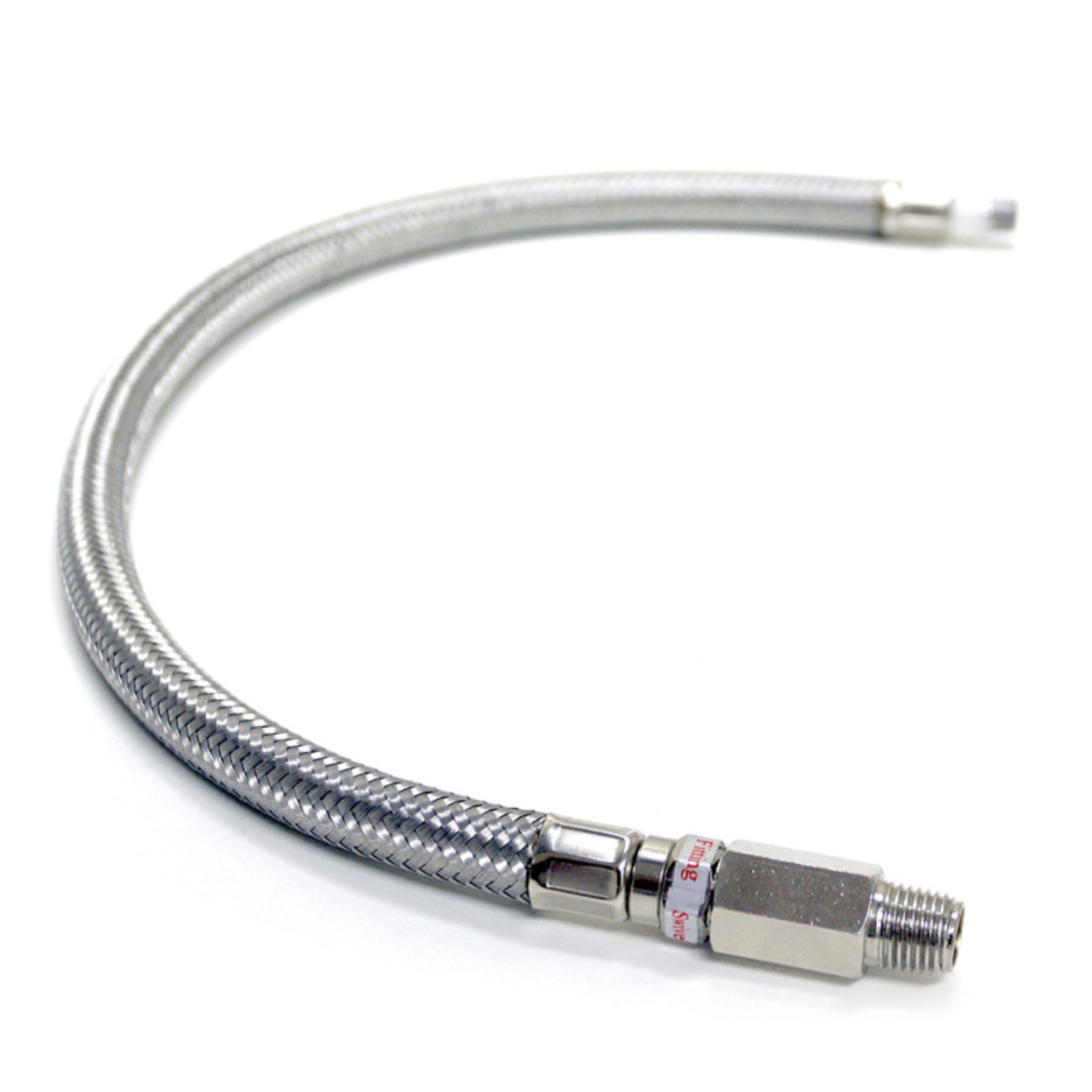 Picture of Kleinn 18In Stainless Steel Braided Leader Hose w/ Check Valve-1/8In M NPT Inlet/ 1/4In M NPT Outlet