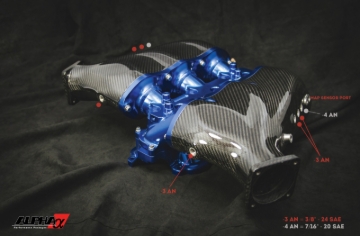 Picture of AMS Performance Nissan GT-R Alpha Carbon Fiber/Billet Intake Manifold w/Secondary Fuel Rail - Blue