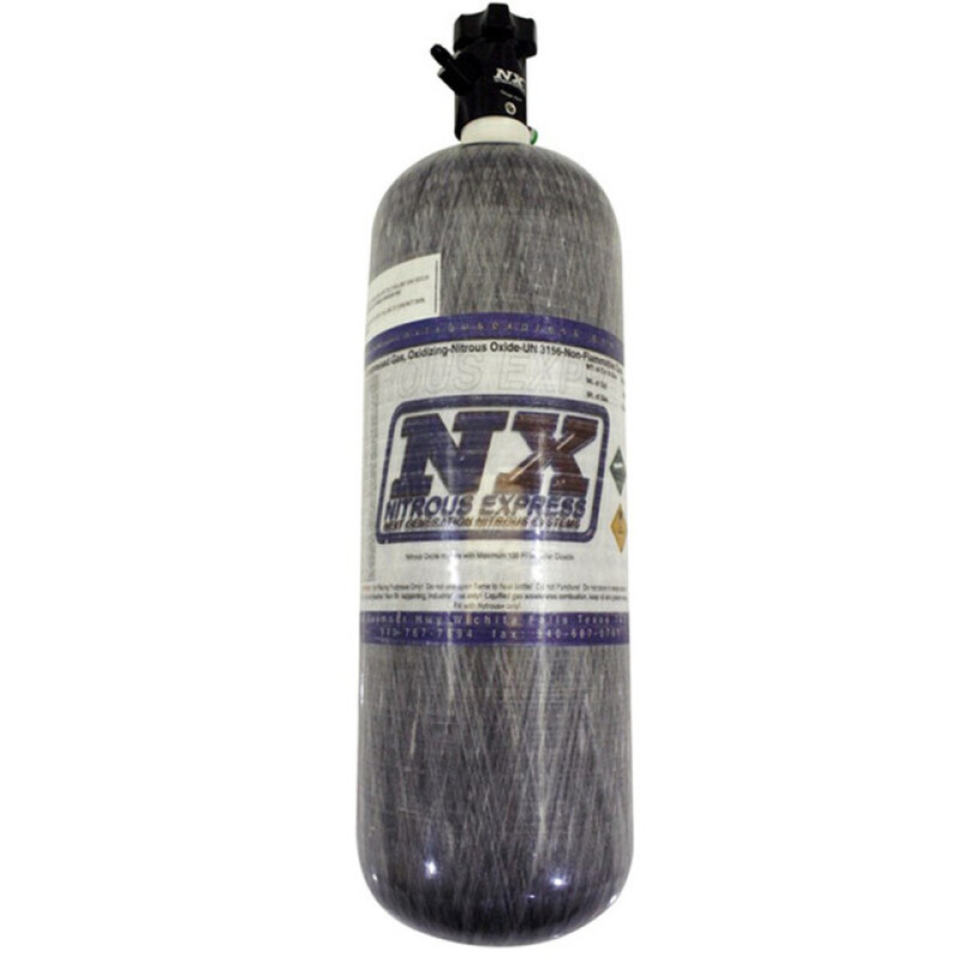 Picture of Nitrous Express Composite Bottle w/Lightning 500 Valve -6 Bottle Nipple (6.79 Dia. x 23.25 Tall)