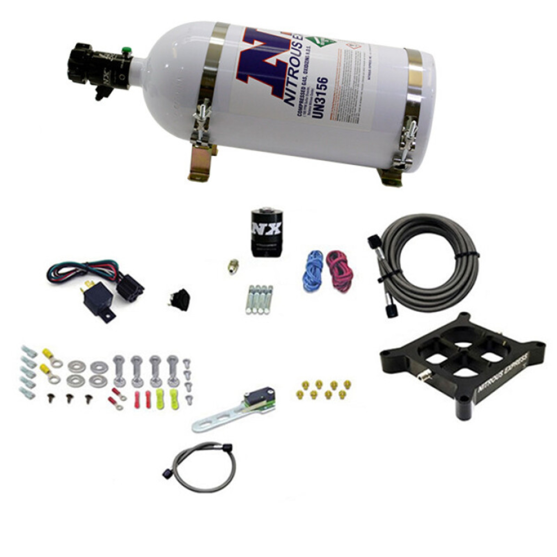 Picture of Nitrous Express Dry Single Entry Billet Crossbar Plate System 100-500hp (4150 Flange) w/10lb Bottle
