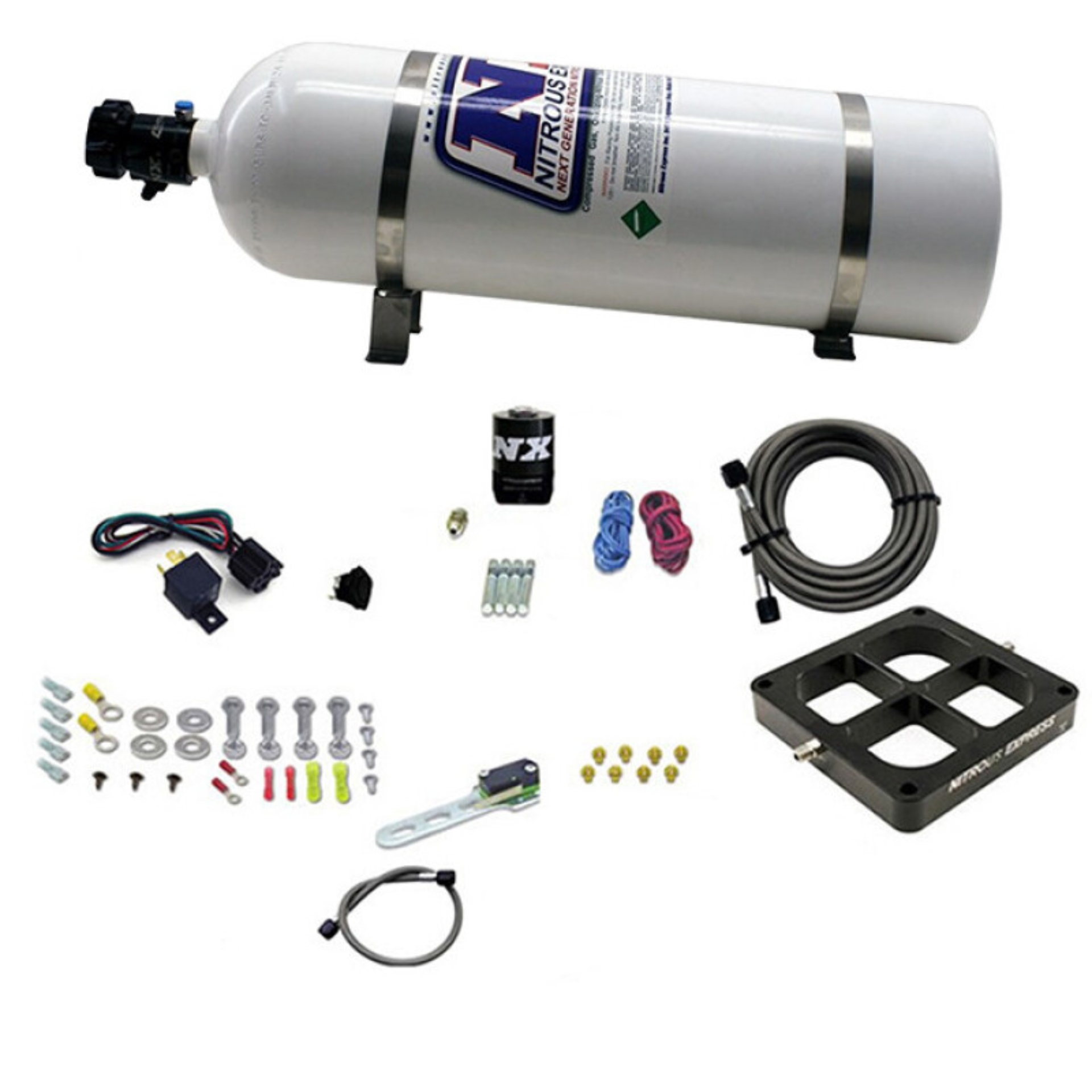 Picture of Nitrous Express Dry Single Entry Billet Crossbar Plate System 100-500hp (4500 Flange) w/15lb Bottle