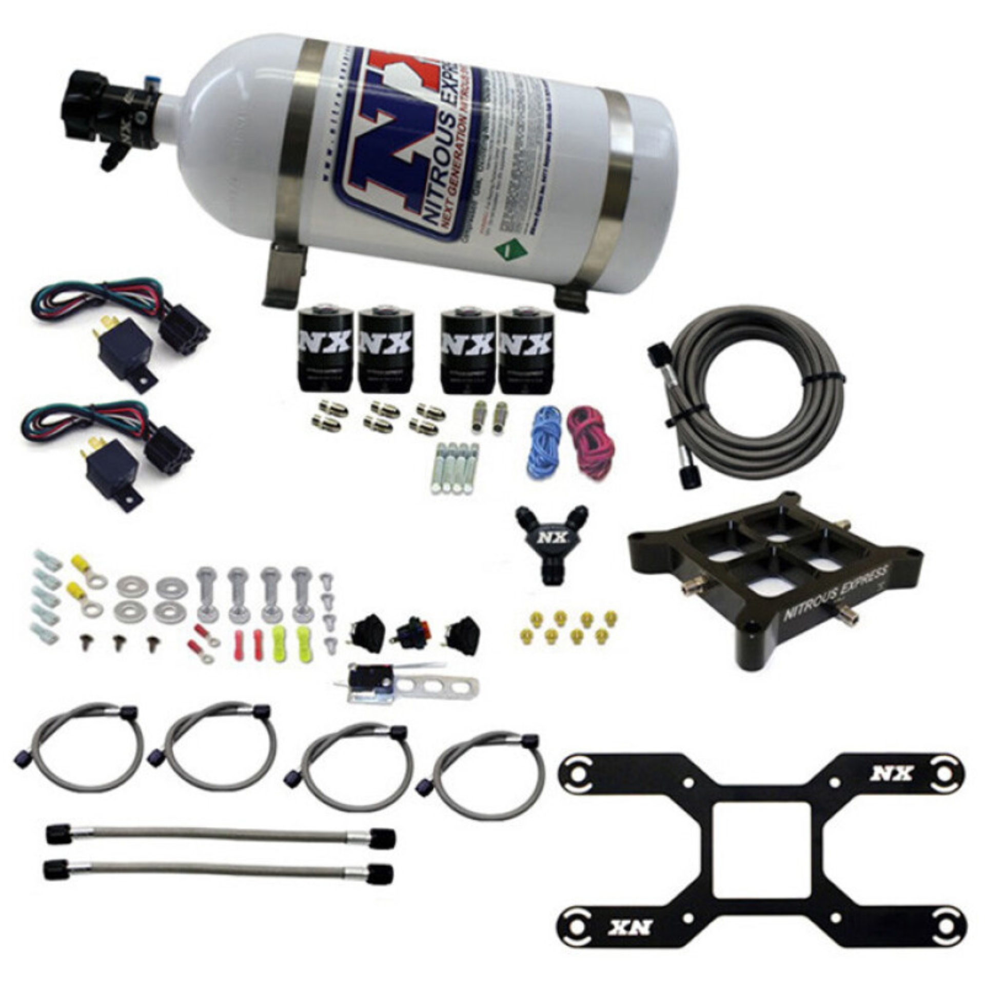 Picture of Nitrous Express Dry Quad Stage Billet Crossbar Plate System 100-2000hp (4150 Flange) w/10lb Bottle