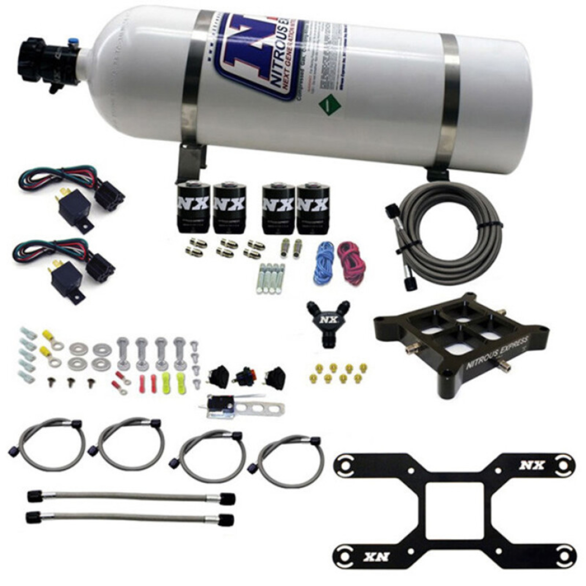 Picture of Nitrous Express Dry Quad Stage Billet Crossbar Plate System 100-2000hp (4150 Flange) w/15lb Bottle