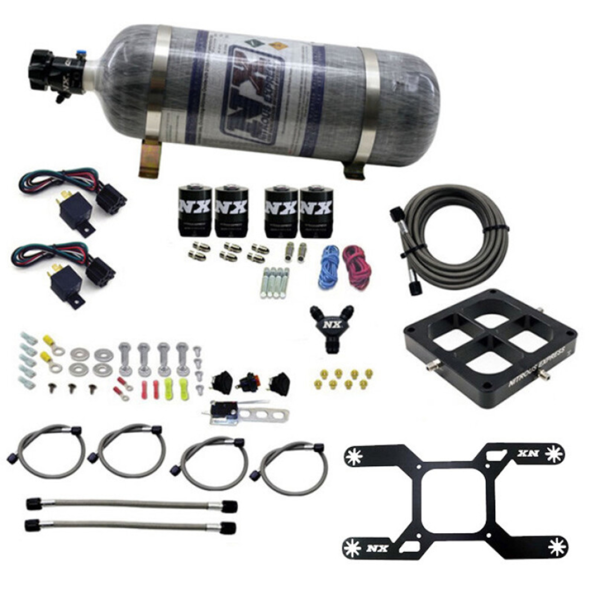 Picture of Nitrous Express Dry Quad Stage Billet Crossbar Plate System 100-2000hp (4500Flange) w/12lb Bottle