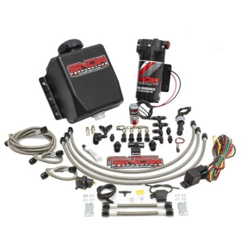 Picture of Snow Performance Stage 1 Water Injection Stainless Steel Braided Line Quad Nozzle Kit