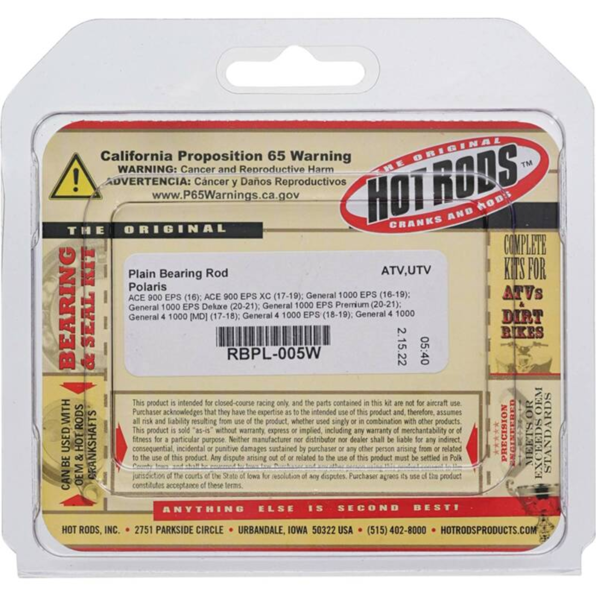 Picture of Hot Rods 11-13 Polaris RZR 900 XP 900cc Plain Bearing Rod