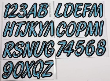 Picture of Hardline Boat Lettering Registration Kit 3 in. - 400 Cyan Blue/Black