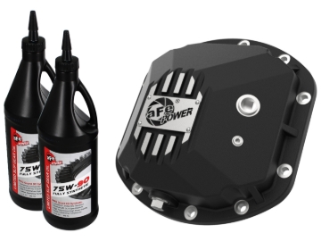 Picture of aFe 97-18 Jeep Wrangler TJ/JK Dana 30 Street Series Diff Cover w/ Machined Fins & Gear Oil - Black