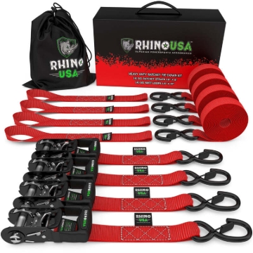Picture of Rhino USA Heavy Duty Ratchet Tie-Down 4-Pack Red 1.6In X 15Ft