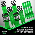 Picture of Rhino USA Heavy Duty Ratchet Tie-Down 4-Pack Green 1.6In X 15Ft
