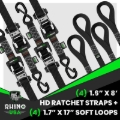 Picture of Rhino USA Heavy Duty Ratchet Tie-Down 4-Pack (Black) 1.6In X 8Ft