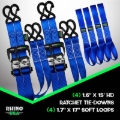 Picture of Rhino USA Heavy Duty Ratchet Tie-Down 4-Pack Blue 1.6In X 15Ft
