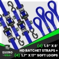 Picture of Rhino USA Heavy Duty Ratchet Tie-Down 4-Pack (Blue) 1.6In X 8Ft
