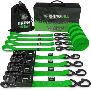 Picture of Rhino USA Heavy Duty Ratchet Tie-Down 4-Pack (Green) 1.6In X 8Ft