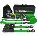 Picture of Rhino USA Heavy Duty Ratchet Tie-Downs 2-Pack (Green) 1.6In X 8Ft