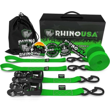 Picture of Rhino USA Heavy Duty Ratchet Tie-Downs 2-Pack (Green) 1.6In X 8Ft
