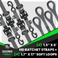 Picture of Rhino USA Heavy Duty Ratchet Tie-Down 4-Pack (Gray) 1.6In X 8Ft