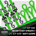 Picture of Rhino USA Heavy Duty Ratchet Tie-Down 4-Pack (Green) 1.6In X 8Ft