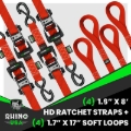 Picture of Rhino USA Heavy Duty Ratchet Tie-Down 4-Pack (Red) 1.6In X 8Ft