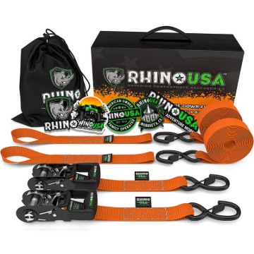Picture of Rhino USA Heavy Duty Ratchet Tie-Downs 2-Pack (Orange) 1.6In X 8Ft