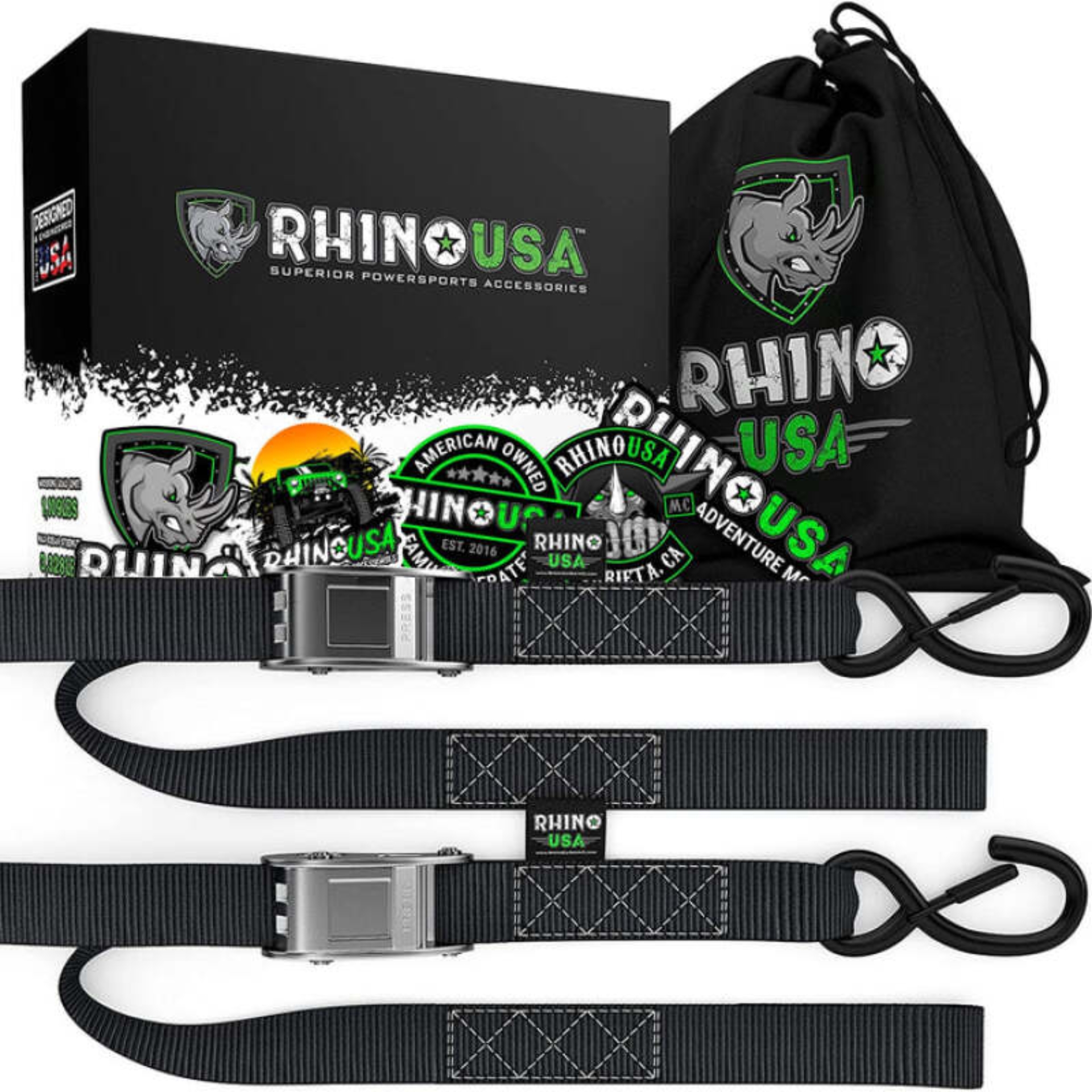 Picture of Rhino USA Cambuckle Motorcycle Tiedown Straps 2-Pack (Red) 1.5In X 8Ft