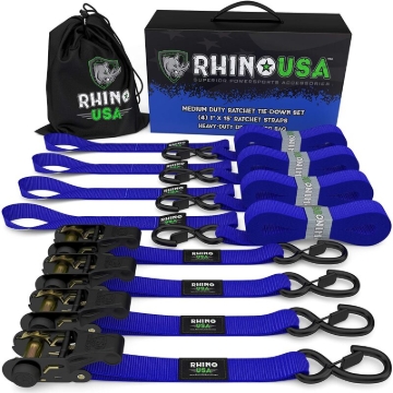 Picture of Rhino USA Medium Duty Ratchet Strap Tie-Down 4-Pack (Blue)