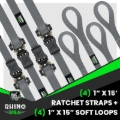 Picture of Rhino USA Medium Duty Ratchet Strap Tie-Down 4-Pack (Gray)