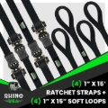 Picture of Rhino USA Medium Duty Ratchet Strap Tie-Down 4-Pack (Black)