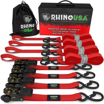 Picture of Rhino USA Medium Duty Ratchet Strap Tie-Down 4-Pack (Red)