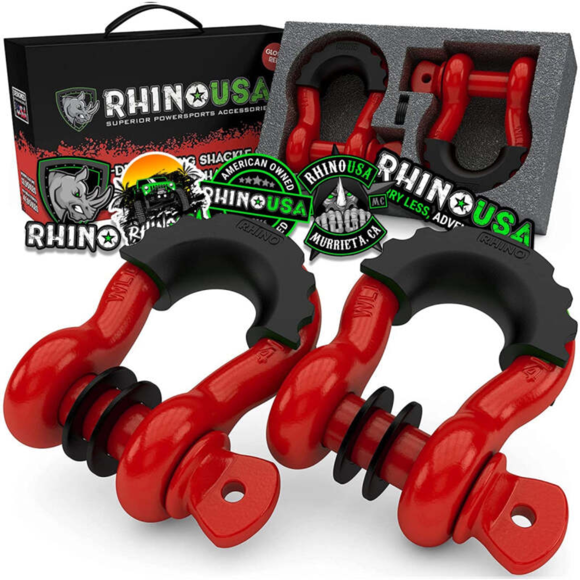 Picture of Rhino USA 3/4In D-Ring Shackle Set (2-Pack)(Red)