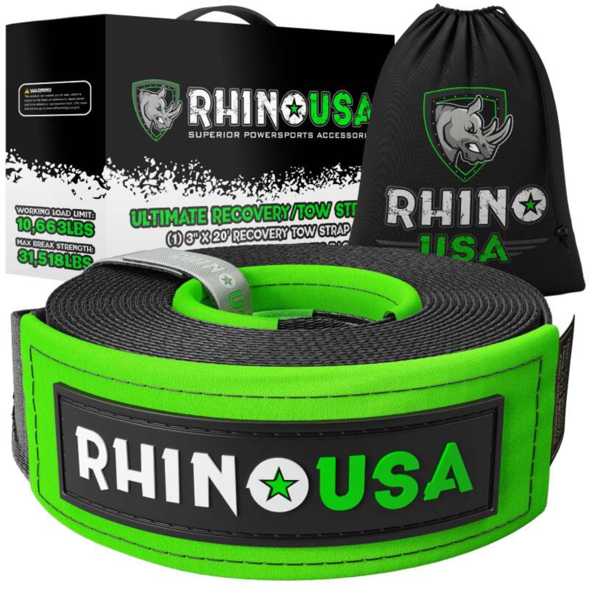 Picture of Rhino USA Recovery Tow Strap 3Inx20Ft (Black)
