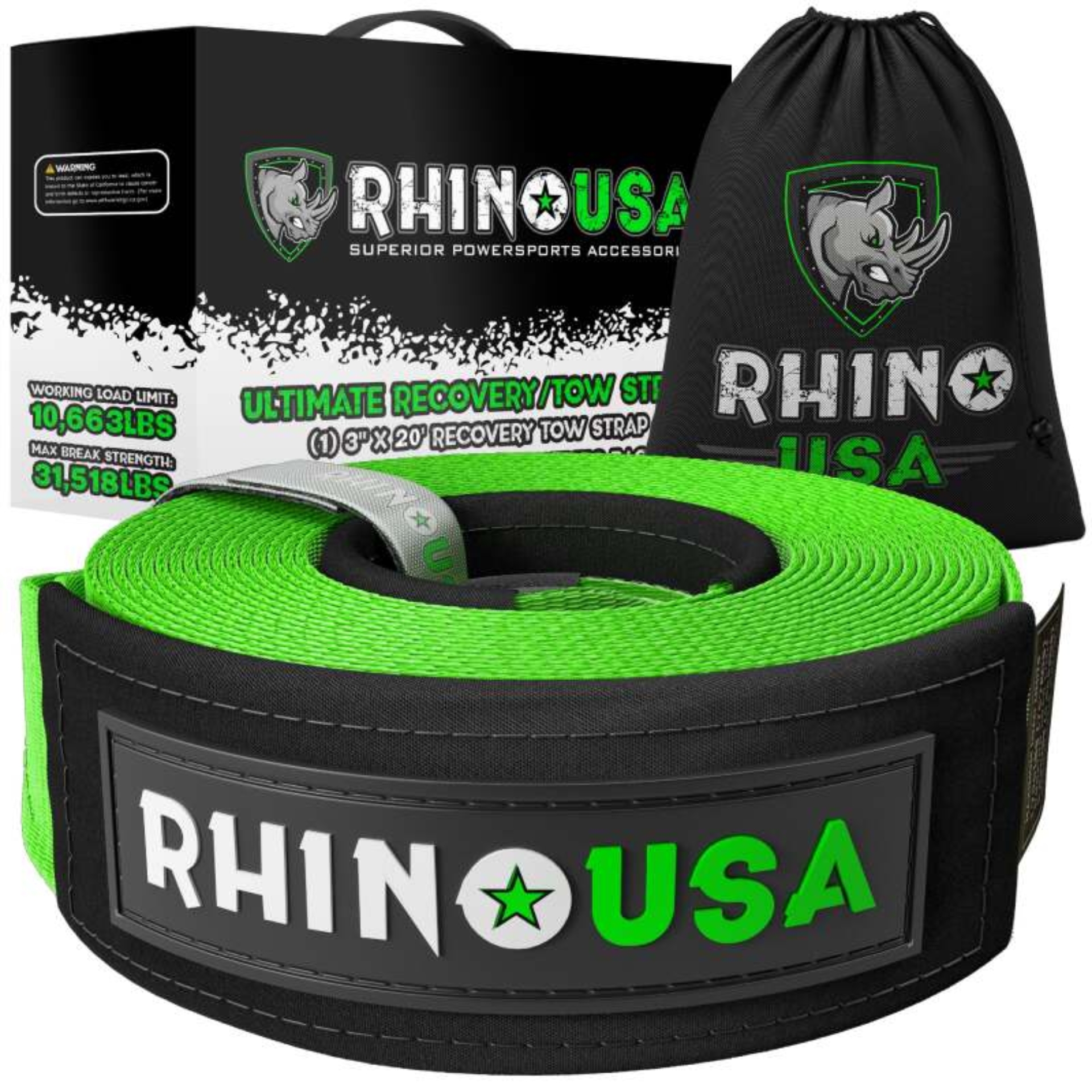 Picture of Rhino USA Recovery Tree Saver Strap 3Inx8Ft (Green)
