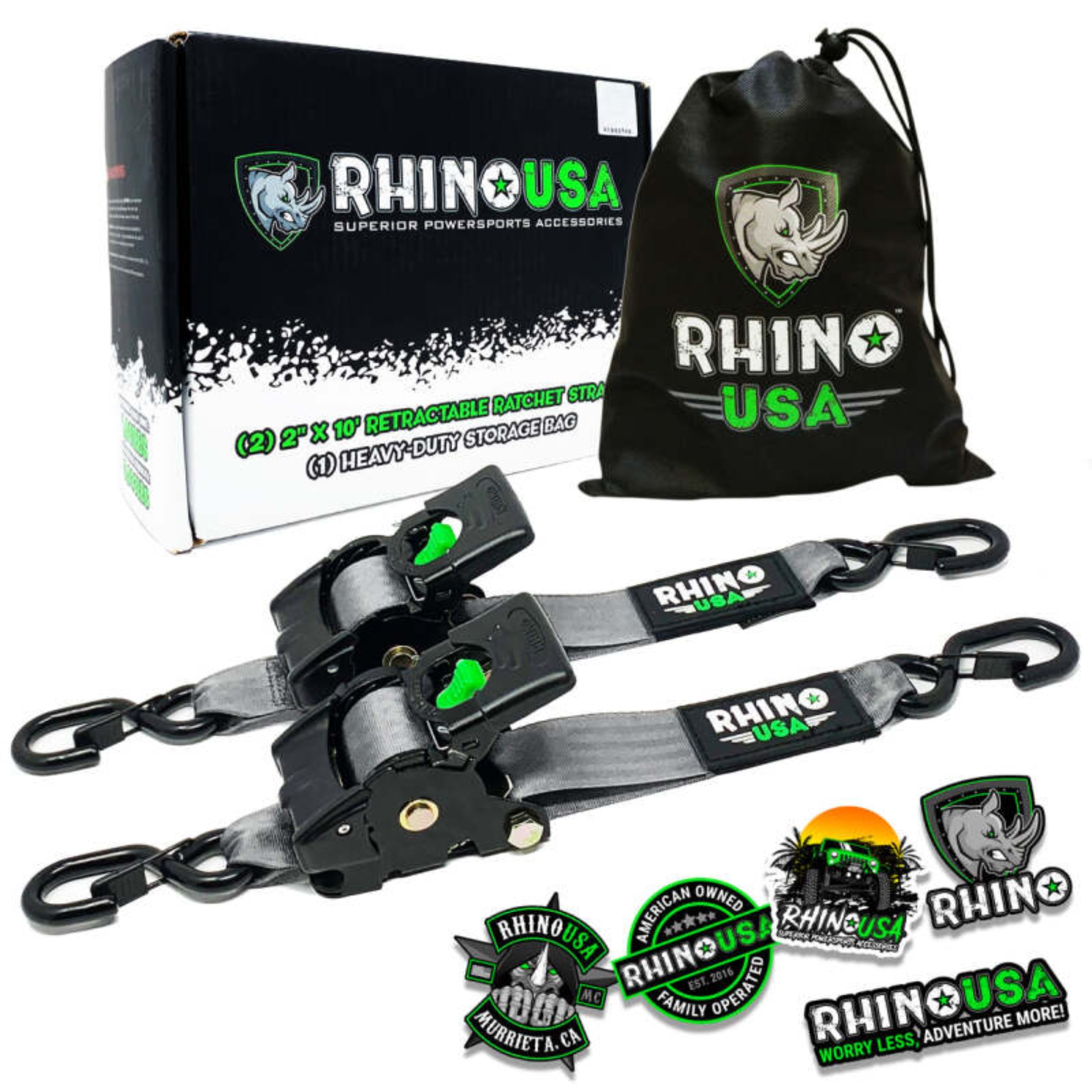 Picture of Rhino USA Retractable Ratchet Straps (2Pk 2Inx10Ft) Gray