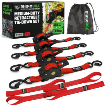 Picture of Rhino USA Retractable Ratchet Straps (4Pk 1Inx10Ft) (Red)