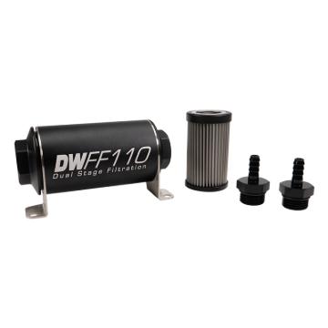 Picture of DeatschWerks Stainless Steel 5/16in 100 Micron Universal Inline Fuel Filter Housing Kit (110mm)