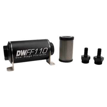 Picture of DeatschWerks Stainless Steel 3/8in 100 Micron Universal Inline Fuel Filter Housing Kit (110mm)