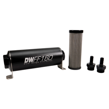 Picture of DeatschWerks Stainless Steel 3/8in 100 Micron Universal Inline Fuel Filter Housing Kit (160mm)