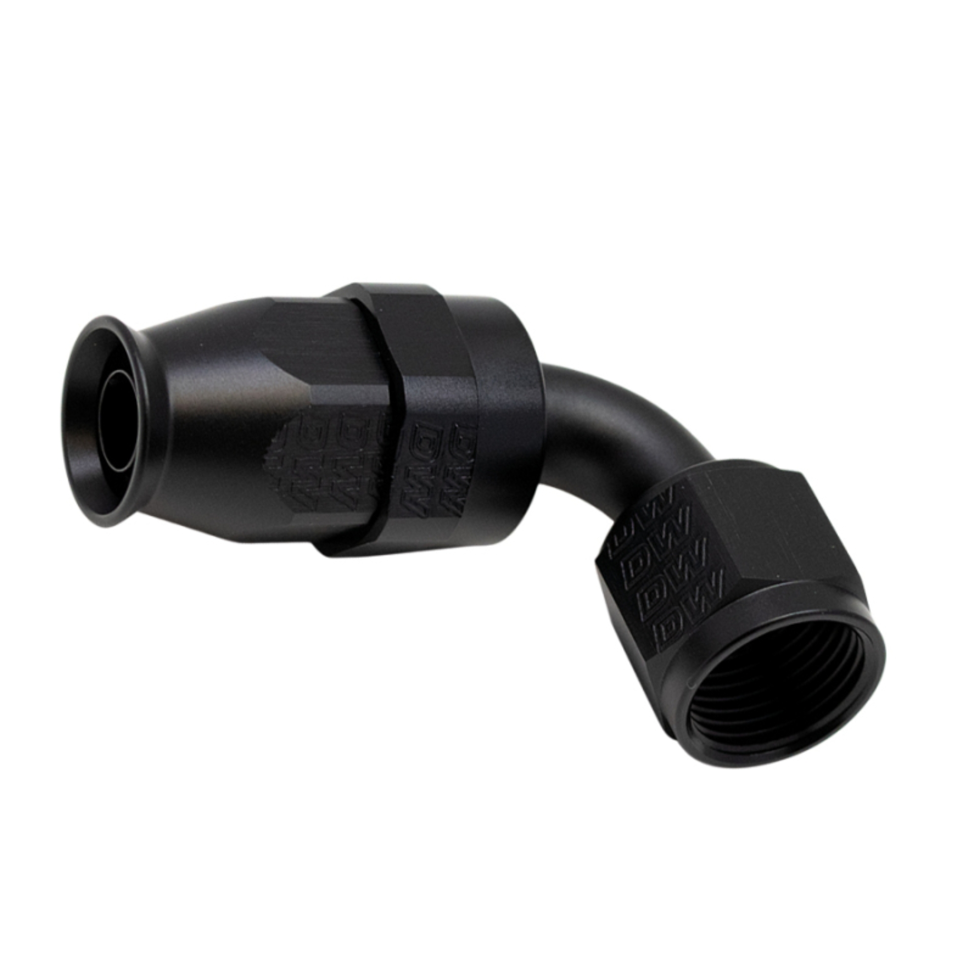 Picture of DeatschWerks 8AN Female Swivel 90-Degree Hose End PTFE (Incl 1 Olive Insert) - Anodized Matte Black